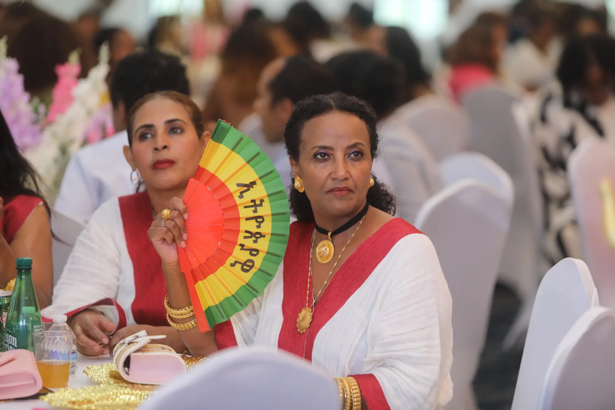 Guest holding an Ethiopian flag fan